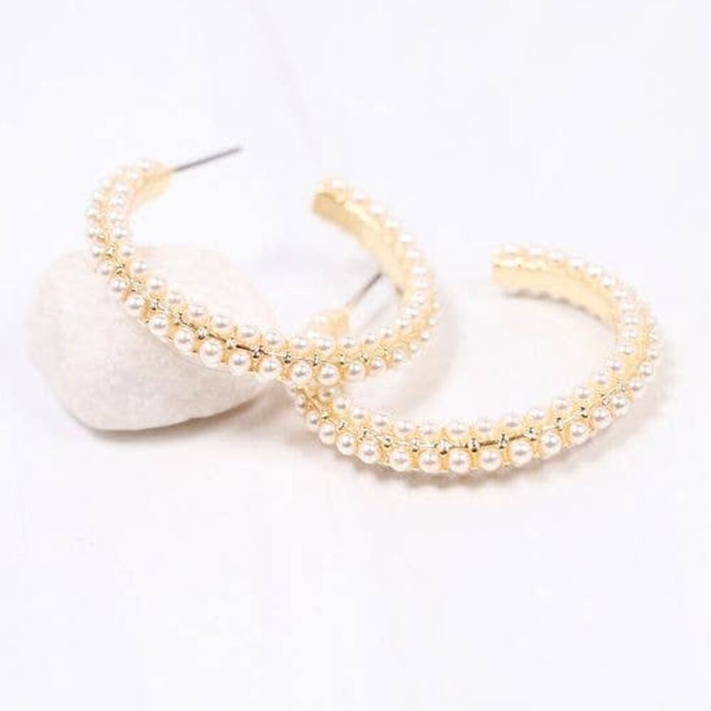 Woodard Pearl Hoop Earrings – Gold